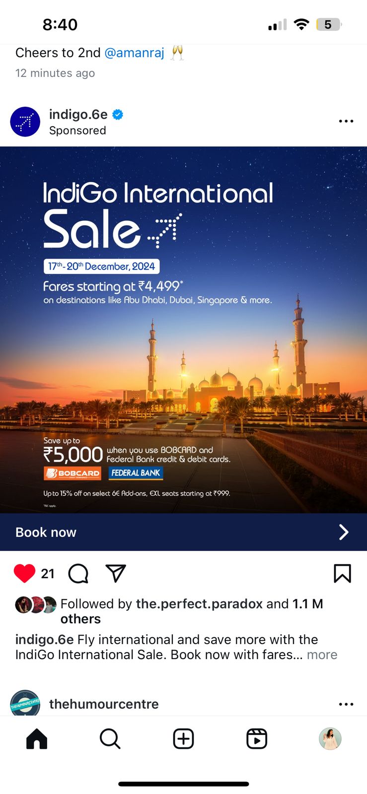 IndiGo International Sale Instagram creative
